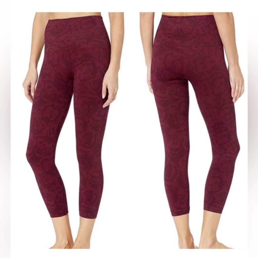 SPANX Look at me Now garnet rose floral maroon seamless cropped leggings